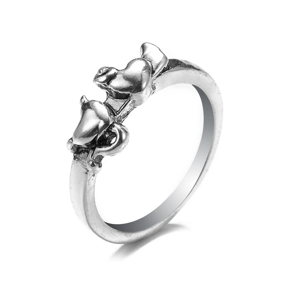Bague vintage gothique en forme de tête de mort et d'ange pour femme, style hip-hop, couleur argent, papillon, cœur, tendance 2021