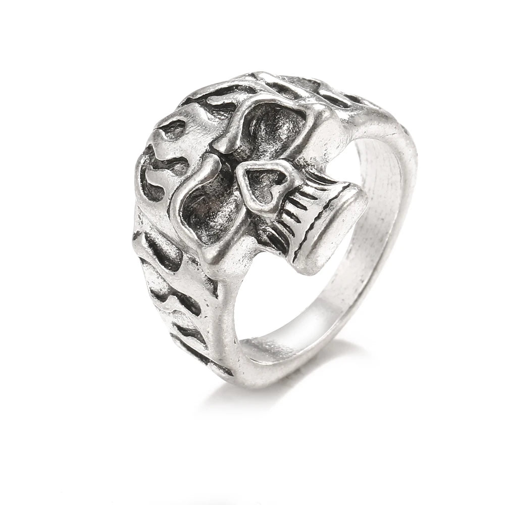 Bague vintage gothique en forme de tête de mort et d'ange pour femme, style hip-hop, couleur argent, papillon, cœur, tendance 2021