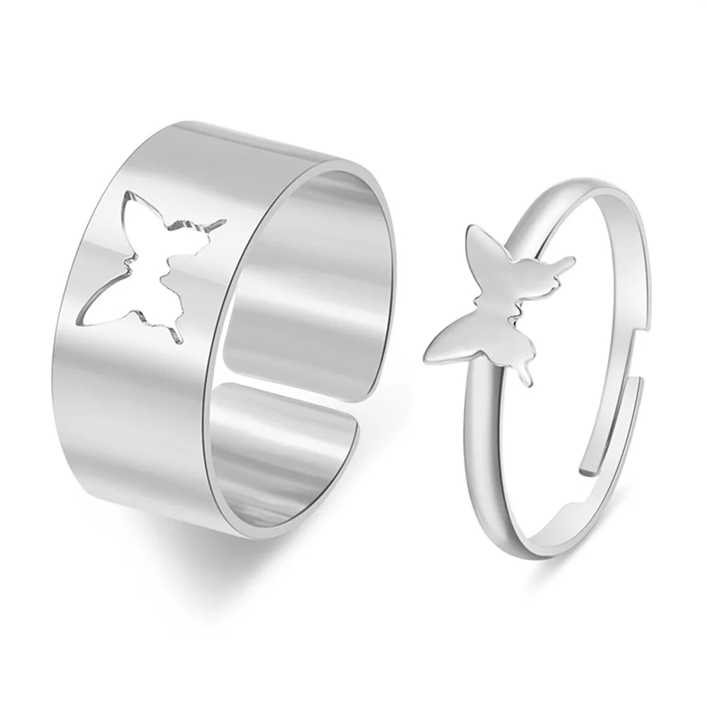 Bague vintage gothique en forme de tête de mort et d'ange pour femme, style hip-hop, couleur argent, papillon, cœur, tendance 2021