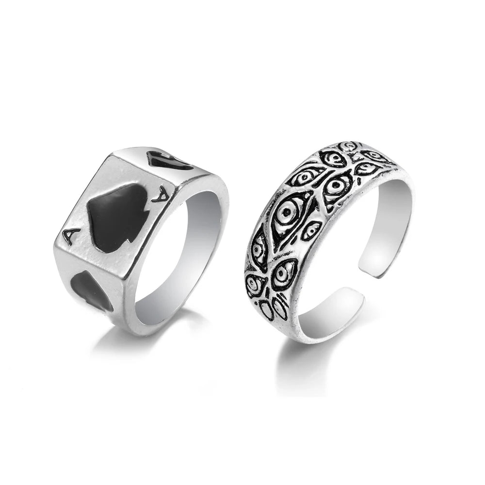 Bague vintage gothique en forme de tête de mort et d'ange pour femme, style hip-hop, couleur argent, papillon, cœur, tendance 2021