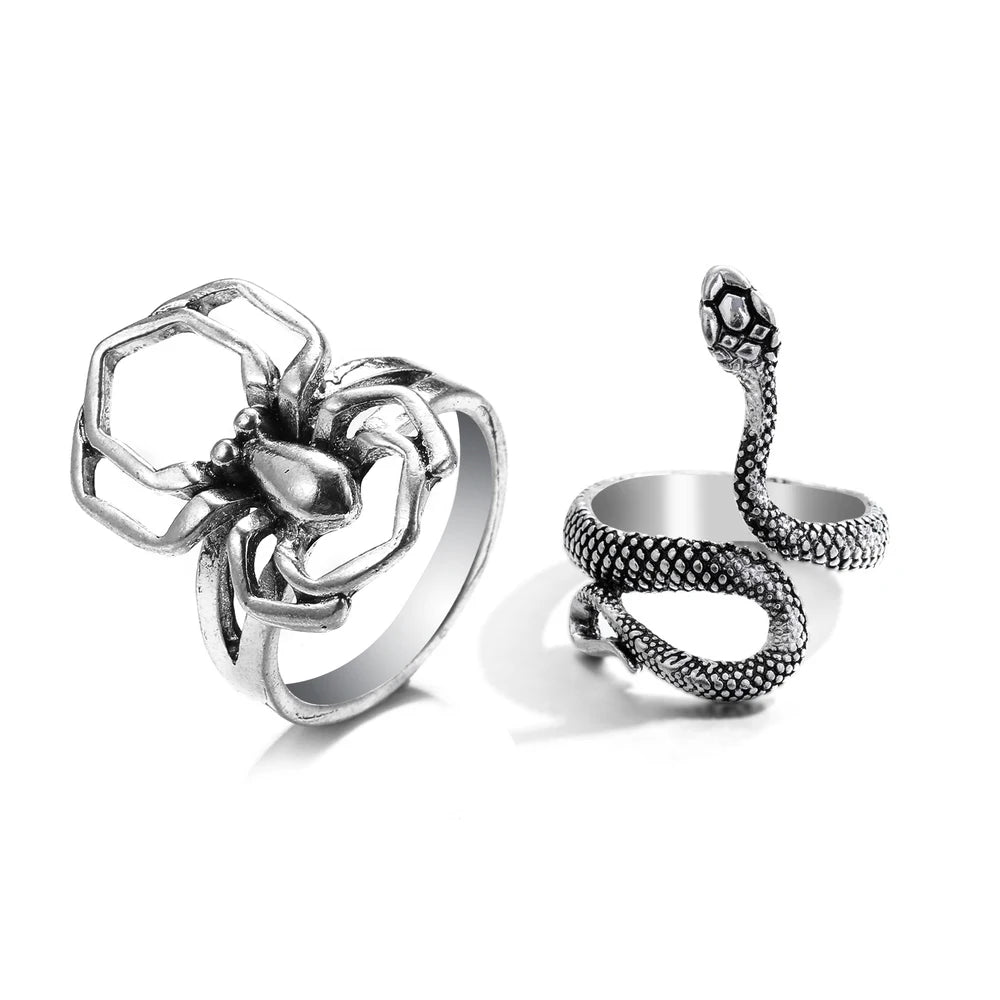 Bague vintage gothique en forme de tête de mort et d'ange pour femme, style hip-hop, couleur argent, papillon, cœur, tendance 2021
