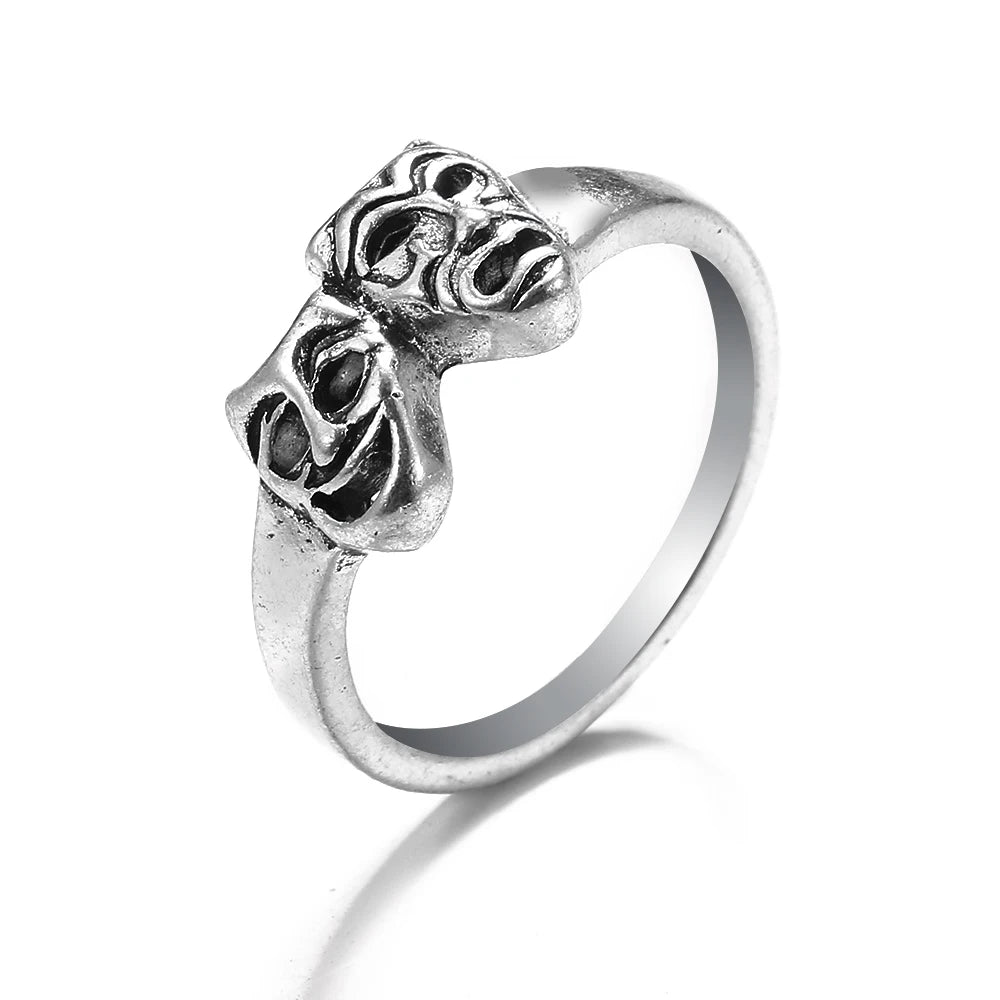 Bague vintage gothique en forme de tête de mort et d'ange pour femme, style hip-hop, couleur argent, papillon, cœur, tendance 2021