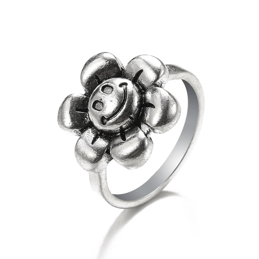Bague vintage gothique en forme de tête de mort et d'ange pour femme, style hip-hop, couleur argent, papillon, cœur, tendance 2021