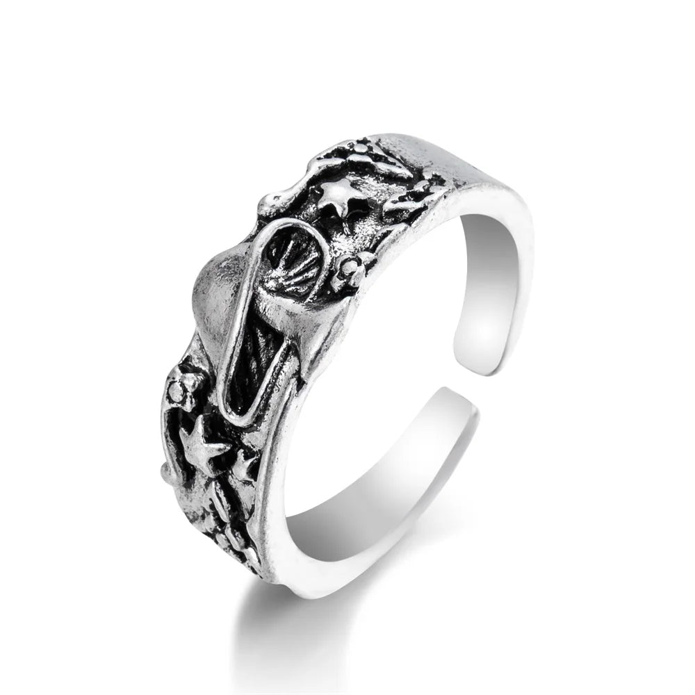 Bague vintage gothique en forme de tête de mort et d'ange pour femme, style hip-hop, couleur argent, papillon, cœur, tendance 2021