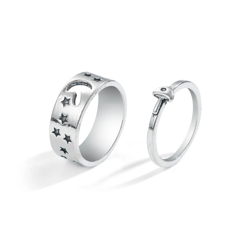 Bague vintage gothique en forme de tête de mort et d'ange pour femme, style hip-hop, couleur argent, papillon, cœur, tendance 2021
