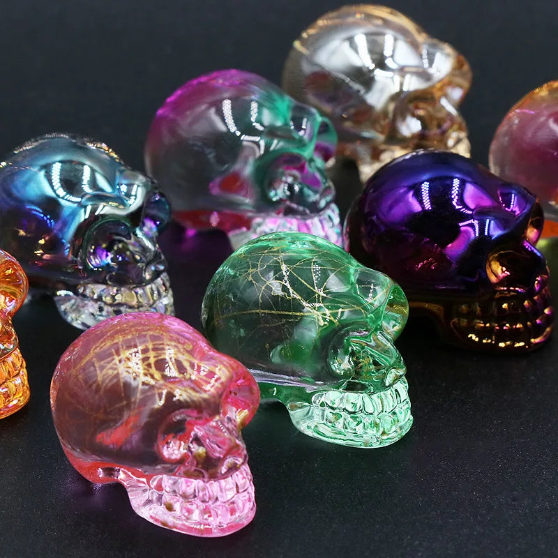 Mini statues de tête de mort en cristal de 2,5 cm, figurines de crâne transparentes en verre K9 galvanisé, accessoires de photographie colorés, décoration, 1 pièce - VALDIS™