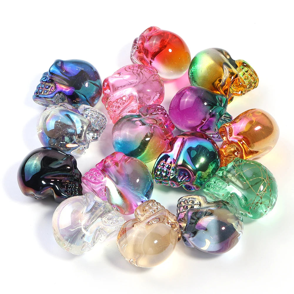 Mini statues de tête de mort en cristal de 2,5 cm, figurines de crâne transparentes en verre galvanisé coloré, accessoires de photographie, décoration, 1 pièce - VALDIS™