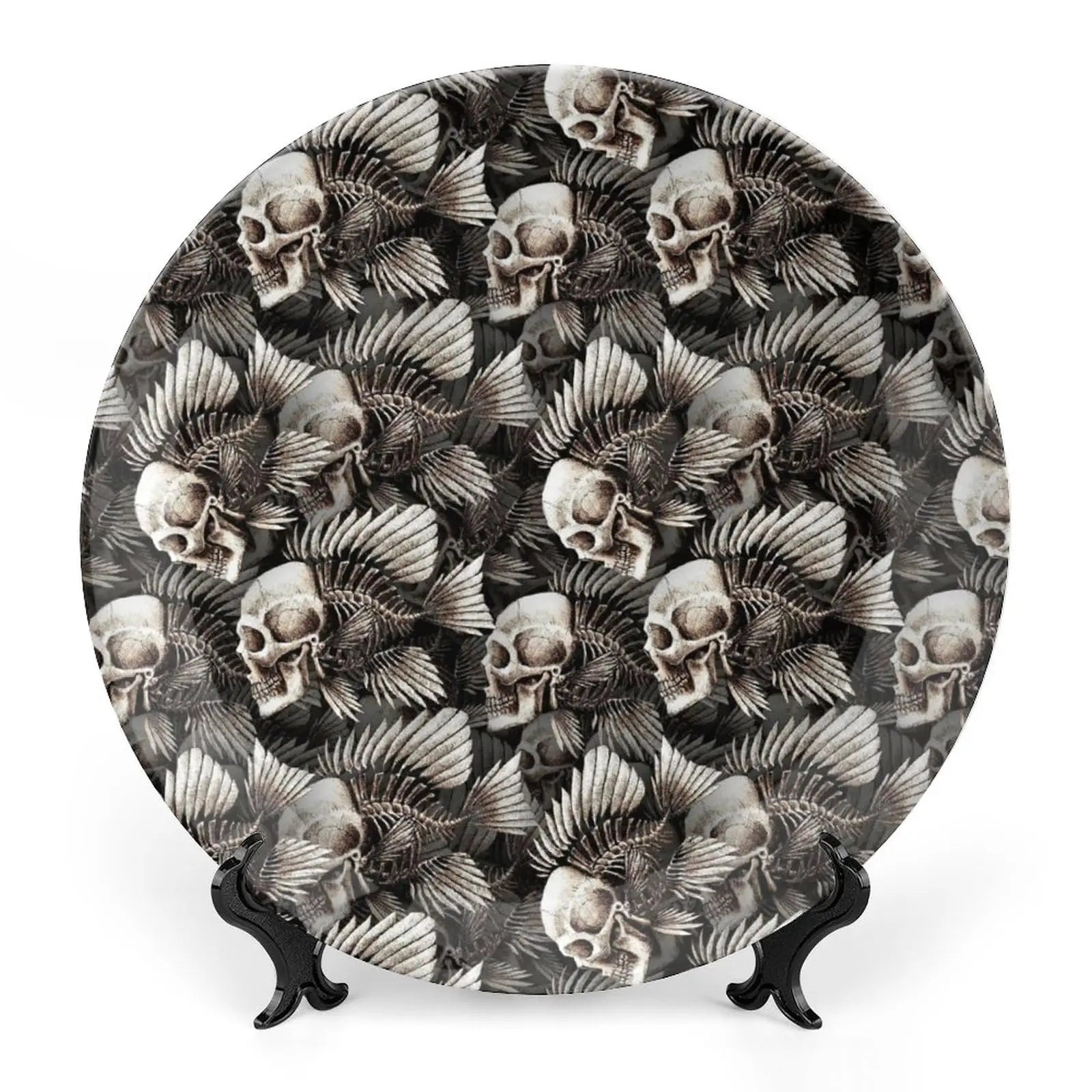 Assiette motif Crâne en céramique en grès, décoration traditionnelle d'Halloween avec imprimé de roses du sucre des morts, accessoire de décoration pour salle à manger - VALDIS™