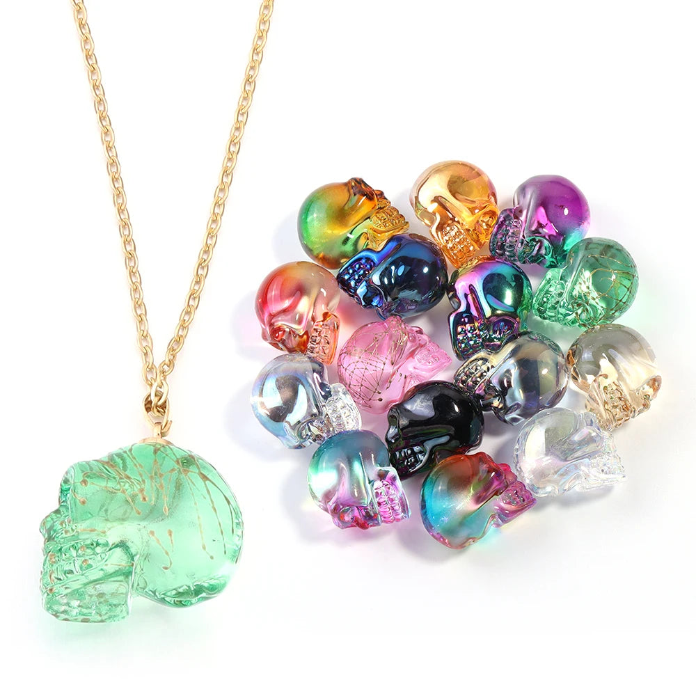 Mini statues de tête de mort en cristal de 2,5 cm, figurines de crâne transparentes en verre galvanisé coloré, accessoires de photographie, décoration, 1 pièce - VALDIS™