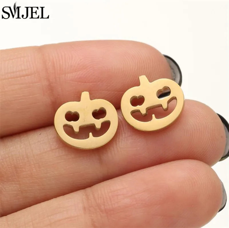 Boucles d'oreilles en acier inoxydable doré pour femmes, minimalistes, motif feuille, papillon, abeille, bijoux tendance motif crâne et chat, cœur, musique, clous d'oreilles - VALDIS™