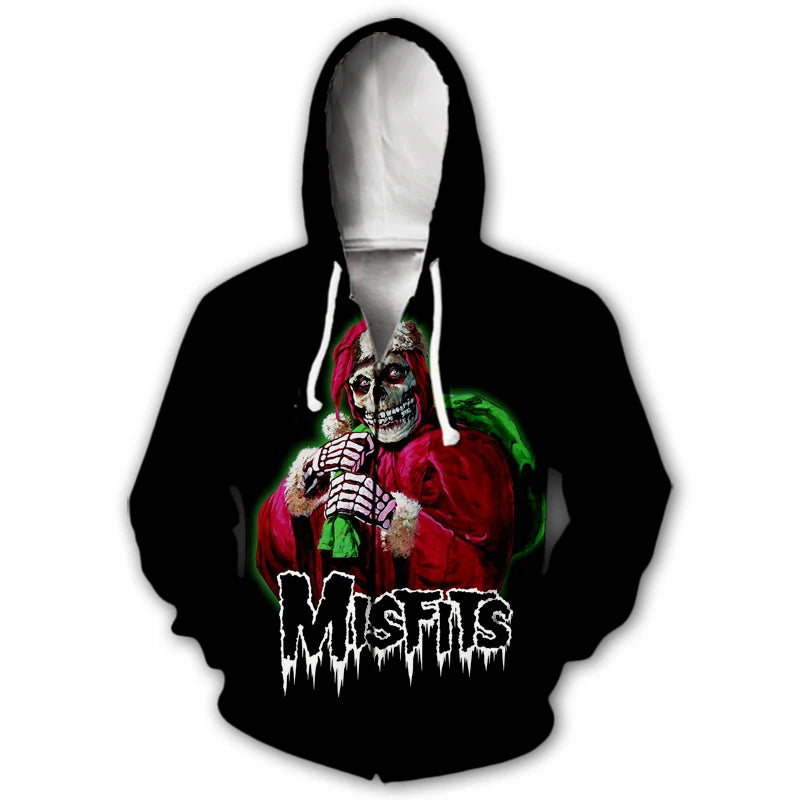Sweat à capuche imprimé 3D Rock Band Misfits pour homme et femme, Pull style streetwear, surdimensionné, avec fermeture éclair - VALDIS™