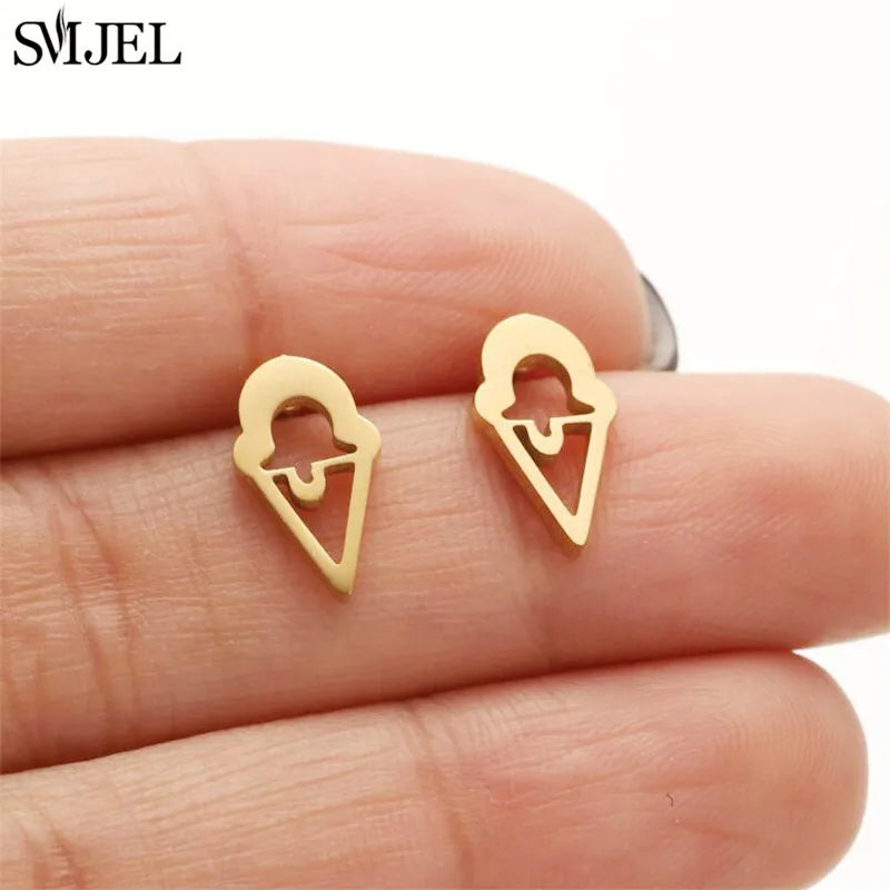 Boucles d'oreilles en acier inoxydable doré pour femmes, minimalistes, motif feuille, papillon, abeille, bijoux tendance motif crâne et chat, cœur, musique, clous d'oreilles - VALDIS™