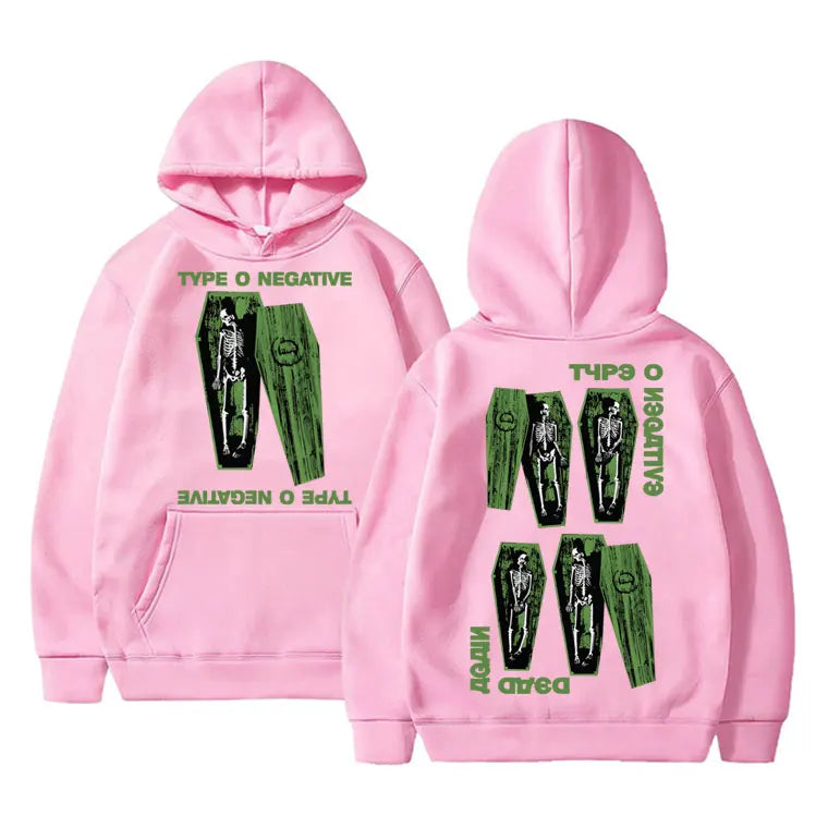 Sweat à capuche surdimensionné style Pull gothique vintage pour homme et femme, motif squelette, style rock band, type O Negatif - VALDIS™