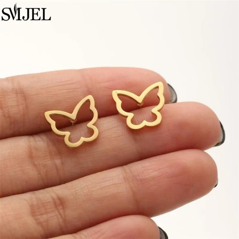 Boucles d'oreilles en acier inoxydable doré pour femmes, minimalistes, motif feuille, papillon, abeille, bijoux tendance motif crâne et chat, cœur, musique, clous d'oreilles - VALDIS™