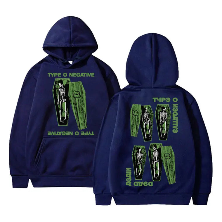Sweat à capuche surdimensionné style Pull gothique vintage pour homme et femme, motif squelette, style rock band, type O Negatif - VALDIS™