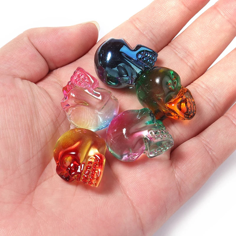 Mini statues de tête de mort en cristal de 2,5 cm, figurines de crâne transparentes en verre galvanisé coloré, accessoires de photographie, décoration, 1 pièce - VALDIS™