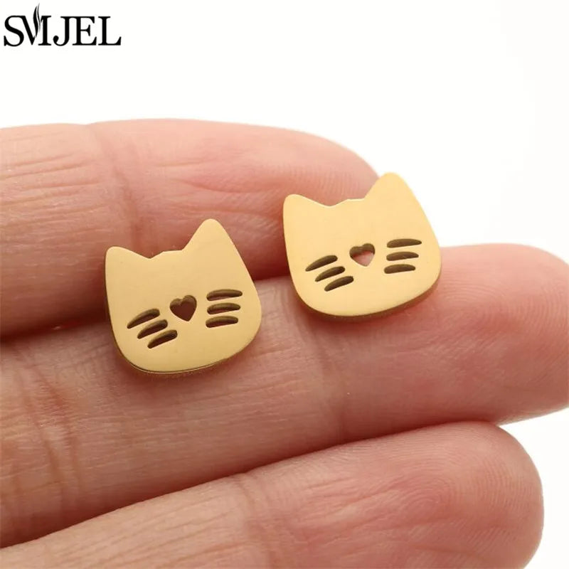 Boucles d'oreilles en acier inoxydable doré pour femmes, minimalistes, motif feuille, papillon, abeille, bijoux tendance motif crâne et chat, cœur, musique, clous d'oreilles - VALDIS™