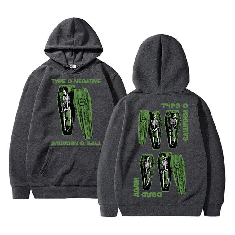 Sweat à capuche surdimensionné style Pull gothique vintage pour homme et femme, motif squelette, style rock band, type O Negatif - VALDIS™