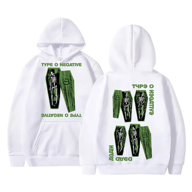 Sweat à capuche surdimensionné style Pull gothique vintage pour homme et femme, motif squelette, style rock band, type O Negatif - VALDIS™