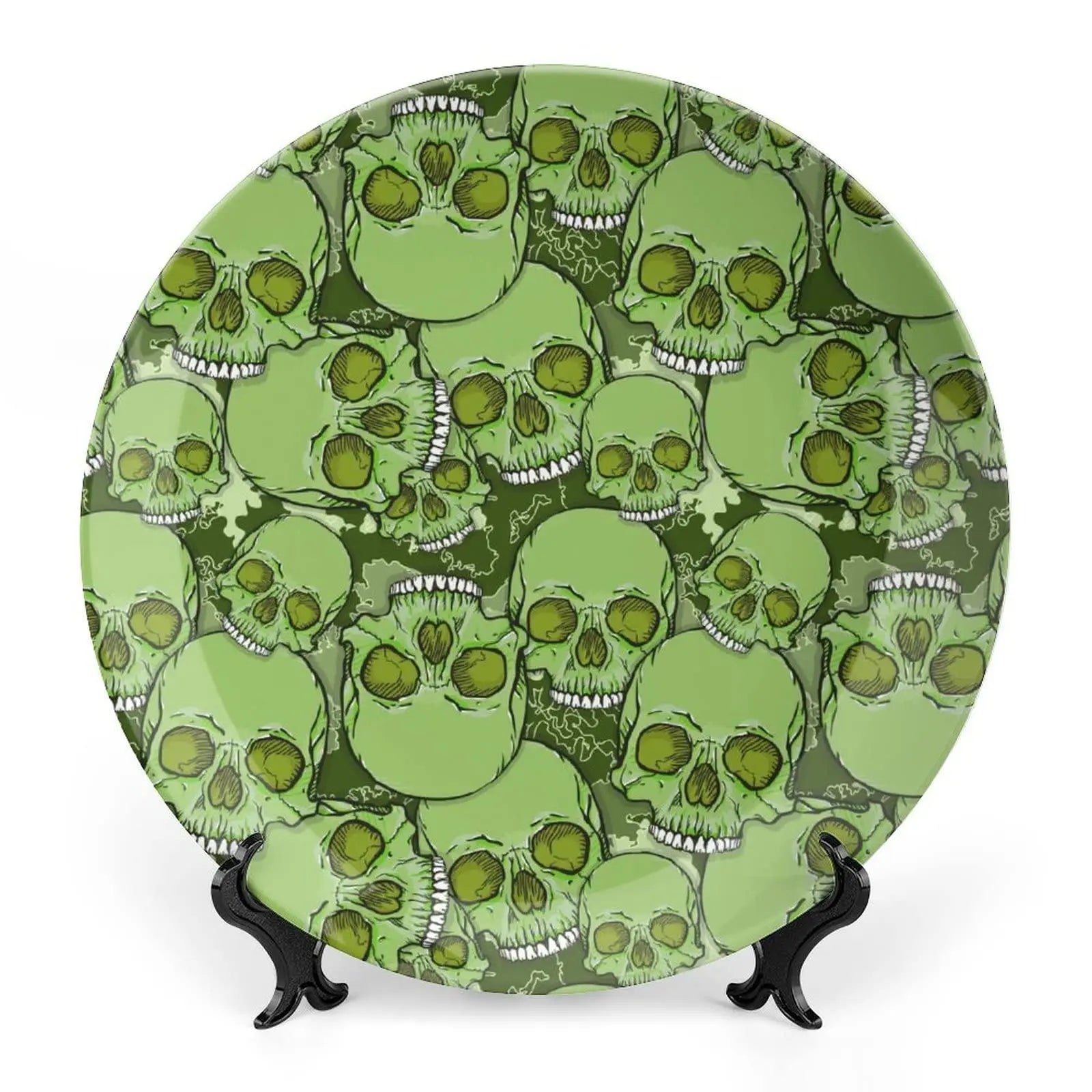 Assiette motif Crâne en céramique en grès, décoration traditionnelle d'Halloween avec imprimé de roses du sucre des morts, accessoire de décoration pour salle à manger - VALDIS™