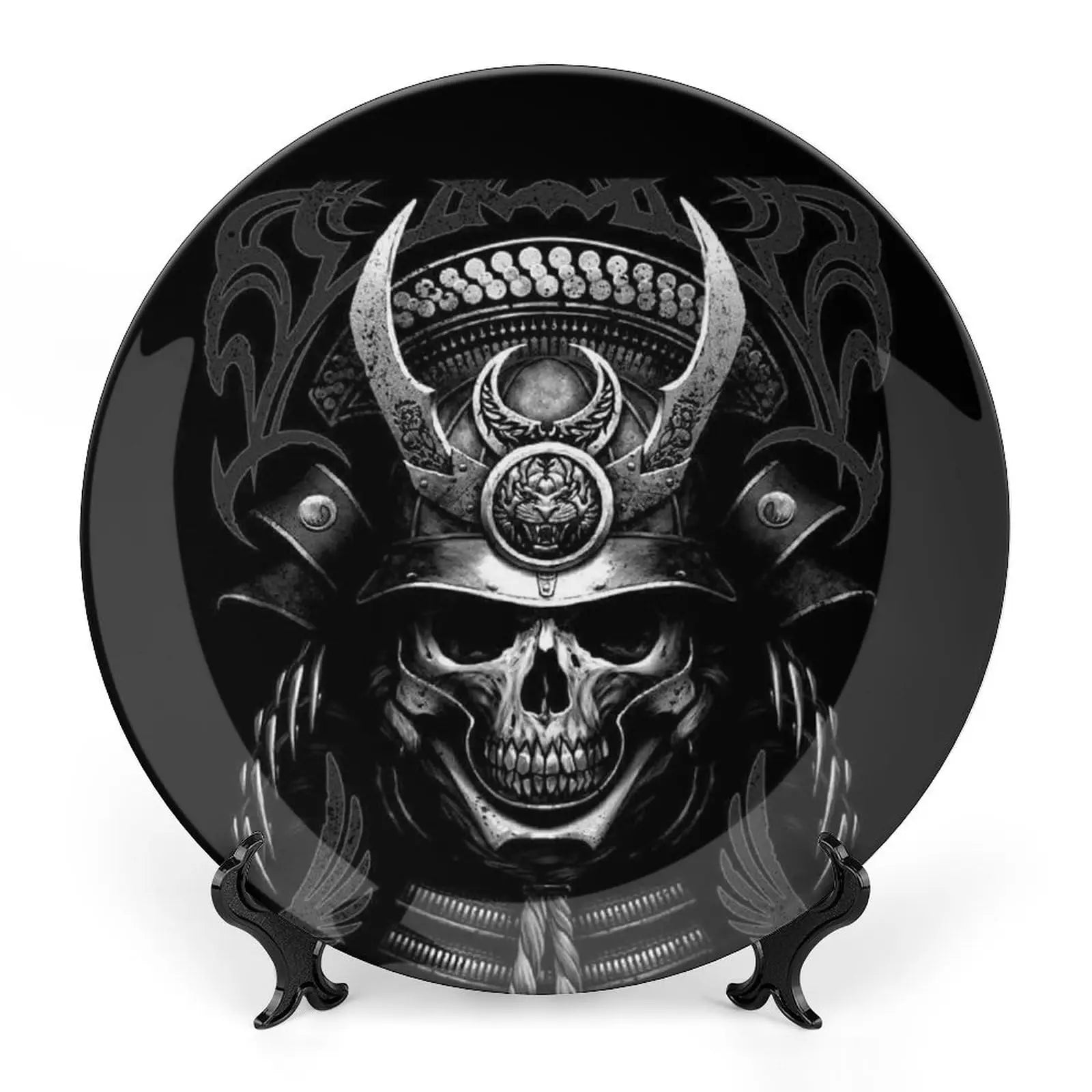 Assiette motif Crâne en céramique en grès, décoration traditionnelle d'Halloween avec imprimé de roses du sucre des morts, accessoire de décoration pour salle à manger - VALDIS™