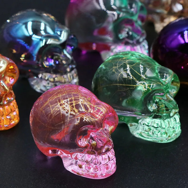 Mini statues de tête de mort en cristal de 2,5 cm, figurines de crâne transparentes en verre K9 galvanisé, accessoires de photographie colorés, décoration, 1 pièce - VALDIS™