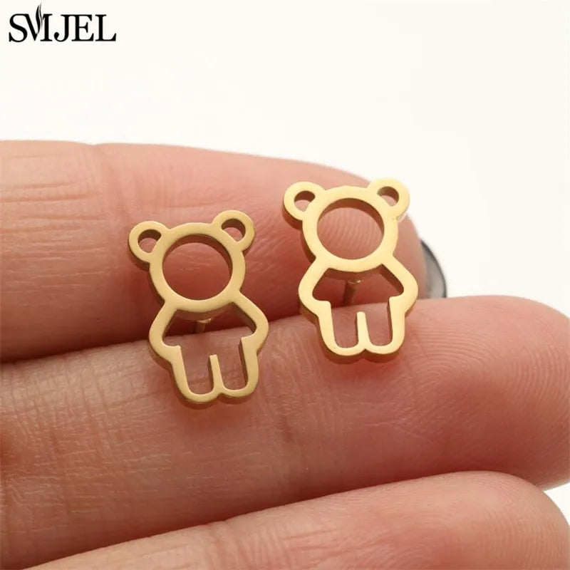 Boucles d'oreilles en acier inoxydable doré pour femmes, minimalistes, motif feuille, papillon, abeille, bijoux tendance motif crâne et chat, cœur, musique, clous d'oreilles - VALDIS™