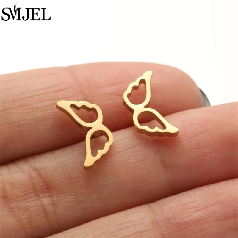 Boucles d'oreilles en acier inoxydable doré pour femmes, minimalistes, motif feuille, papillon, abeille, bijoux tendance motif crâne et chat, cœur, musique, clous d'oreilles - VALDIS™