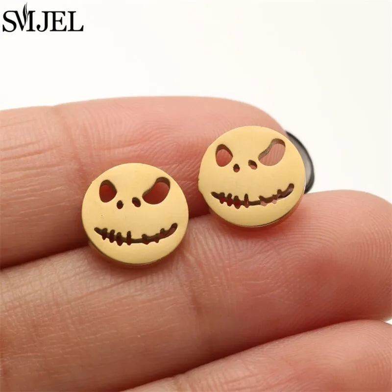 Boucles d'oreilles en acier inoxydable doré pour femmes, minimalistes, motif feuille, papillon, abeille, bijoux tendance motif crâne et chat, cœur, musique, clous d'oreilles - VALDIS™