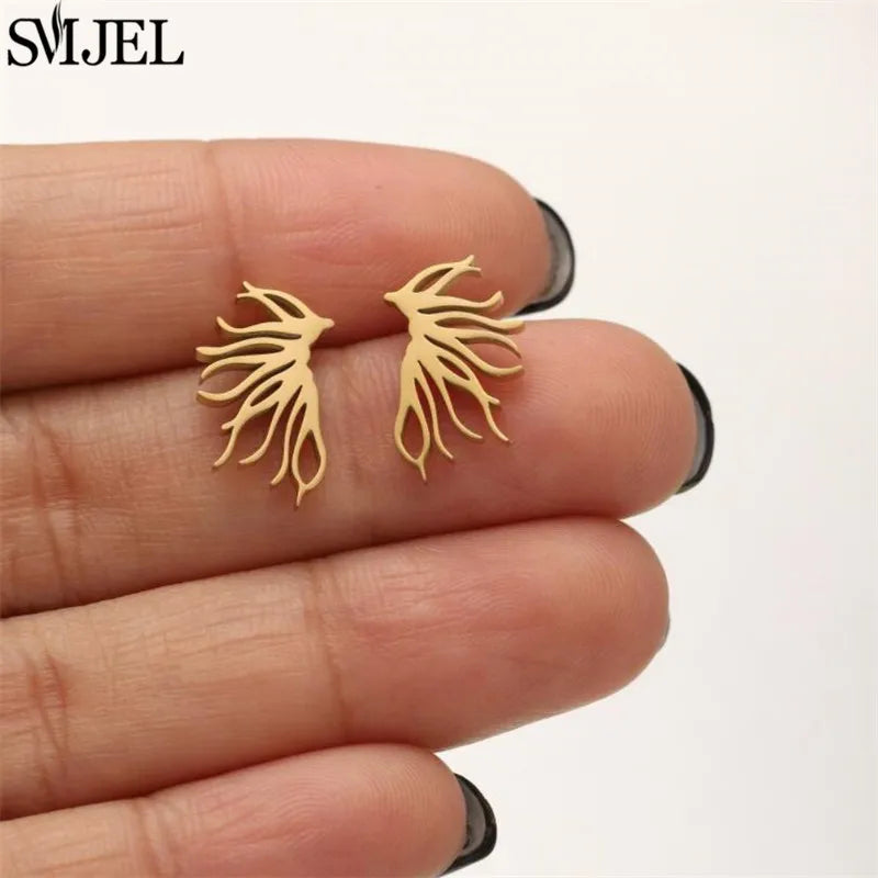 Boucles d'oreilles en acier inoxydable doré pour femmes, minimalistes, motif feuille, papillon, abeille, bijoux tendance motif crâne et chat, cœur, musique, clous d'oreilles - VALDIS™