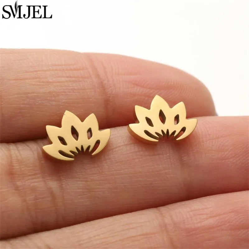 Boucles d'oreilles en acier inoxydable doré pour femmes, minimalistes, motif feuille, papillon, abeille, bijoux tendance motif crâne et chat, cœur, musique, clous d'oreilles - VALDIS™