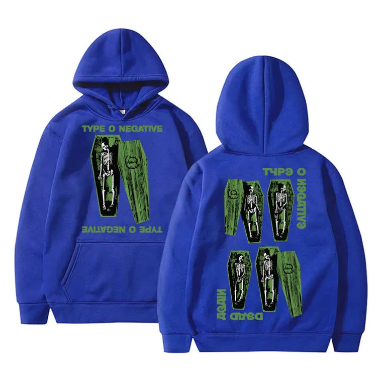 Sweat à capuche surdimensionné style Pull gothique vintage pour homme et femme, motif squelette, style rock band, type O Negatif - VALDIS™