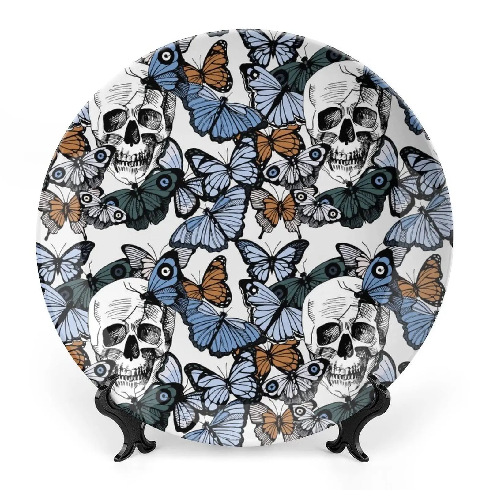 Assiette motif Crâne en céramique en grès, décoration traditionnelle d'Halloween avec imprimé de roses du sucre des morts, accessoire de décoration pour salle à manger - VALDIS™