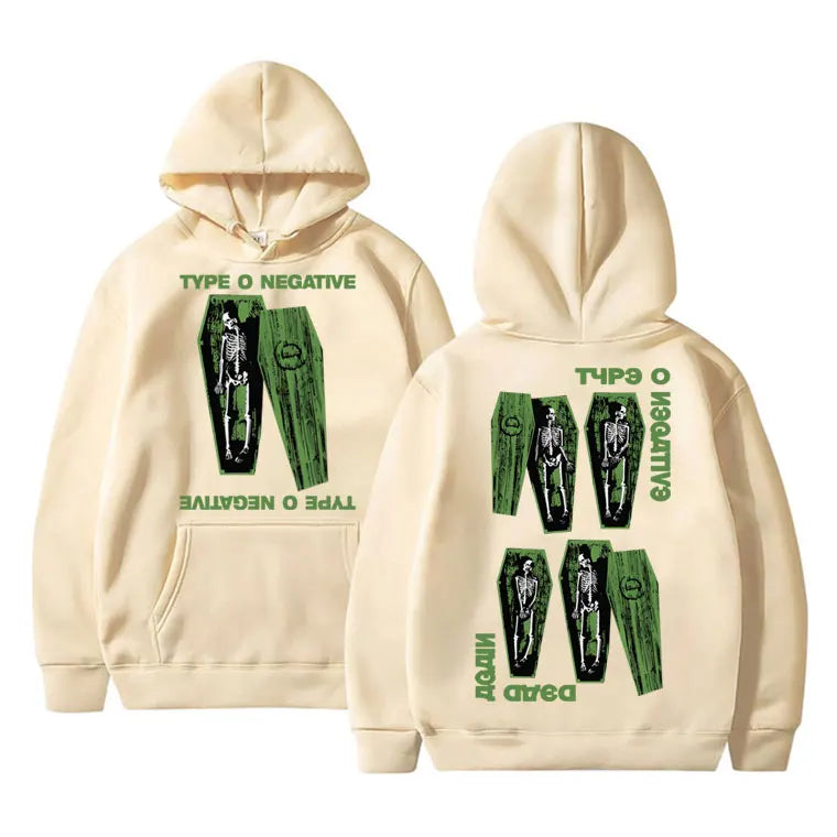 Sweat à capuche surdimensionné style Pull gothique vintage pour homme et femme, motif squelette, style rock band, type O Negatif - VALDIS™