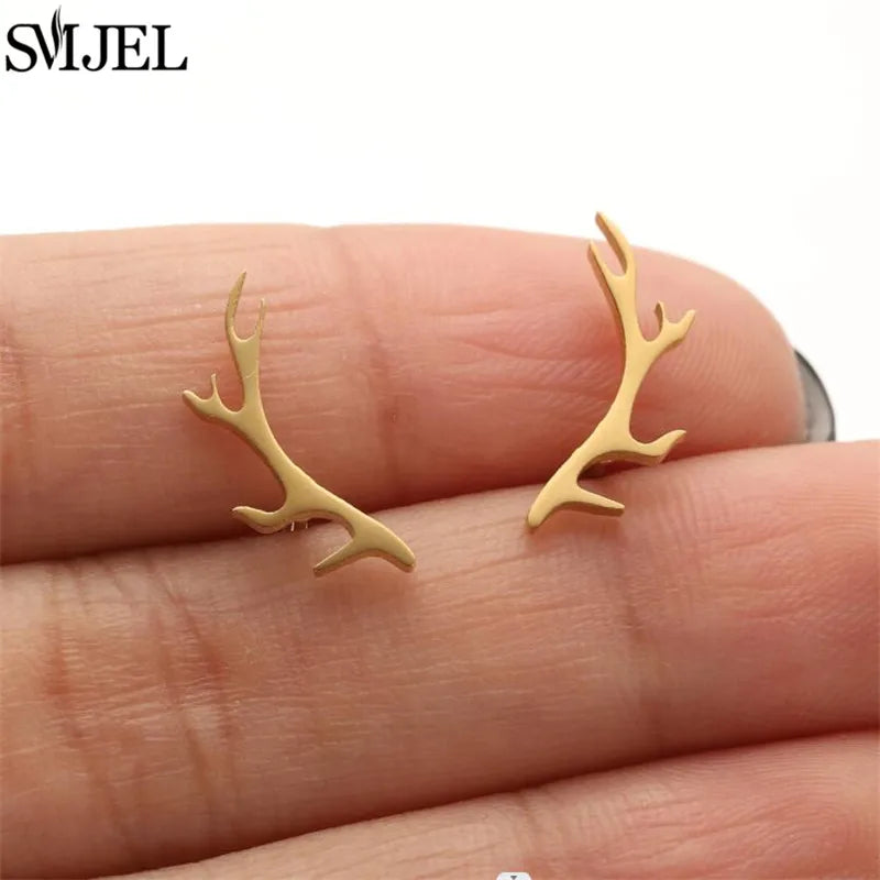 Boucles d'oreilles en acier inoxydable doré pour femmes, minimalistes, motif feuille, papillon, abeille, bijoux tendance motif crâne et chat, cœur, musique, clous d'oreilles - VALDIS™