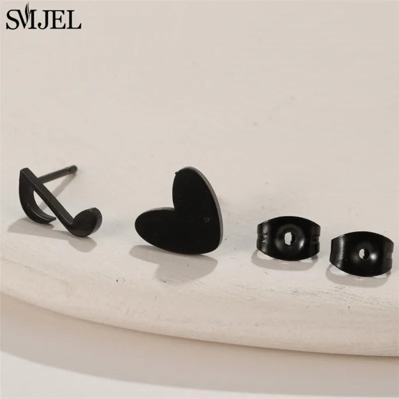 Boucles d'oreilles en acier inoxydable doré pour femmes, minimalistes, motif feuille, papillon, abeille, bijoux tendance motif crâne et chat, cœur, musique, clous d'oreilles - VALDIS™