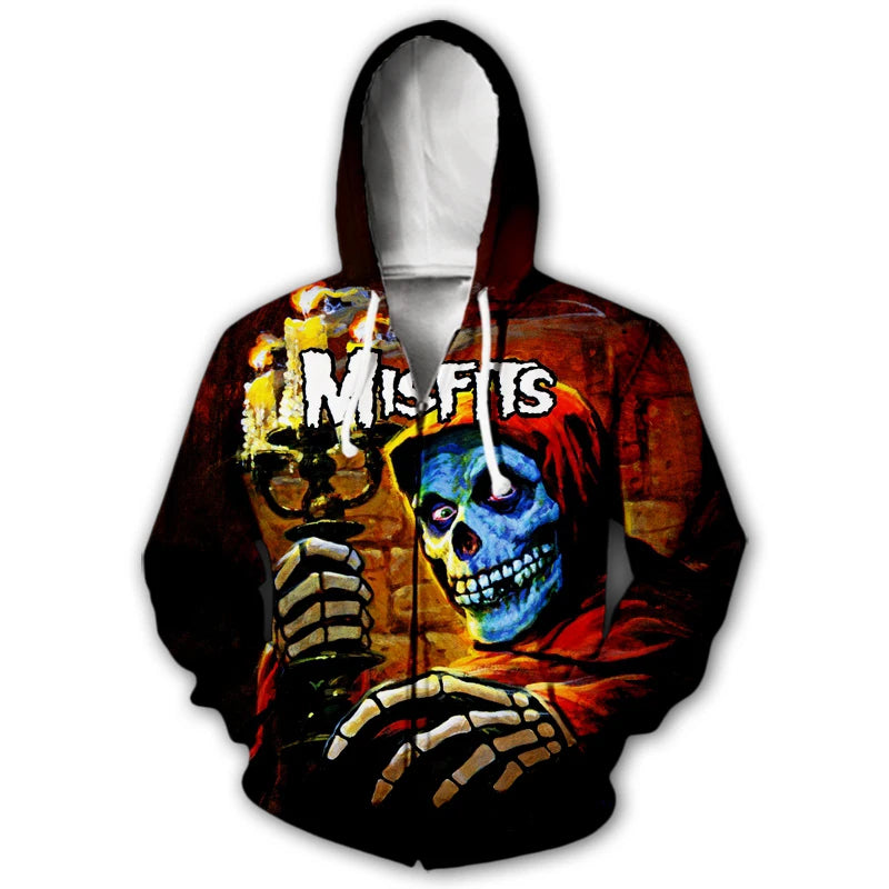 Sweat à capuche imprimé 3D Rock Band Misfits pour homme et femme, Pull style streetwear, surdimensionné, avec fermeture éclair - VALDIS™