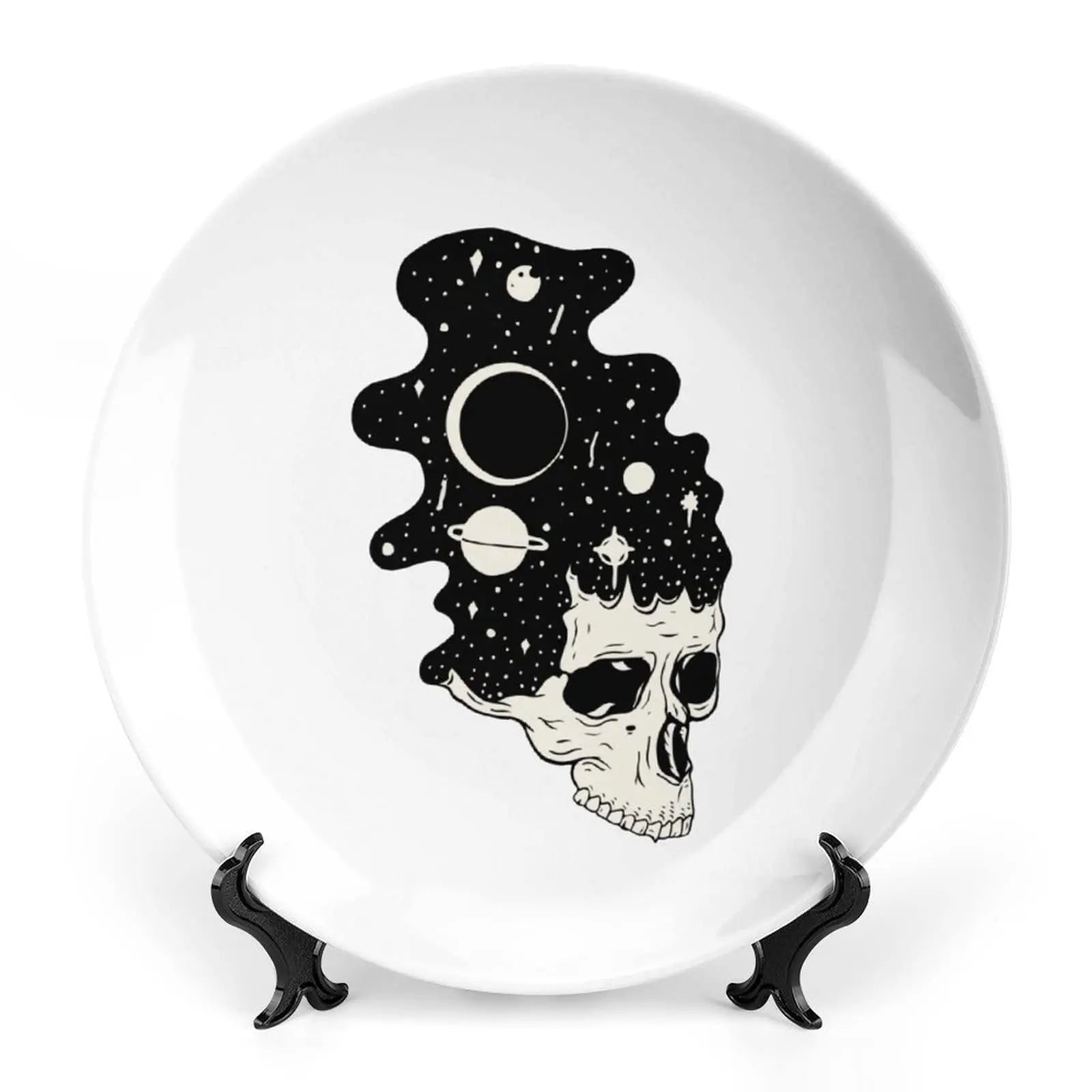 Assiette motif Crâne en céramique en grès, décoration traditionnelle d'Halloween avec imprimé de roses du sucre des morts, accessoire de décoration pour salle à manger - VALDIS™