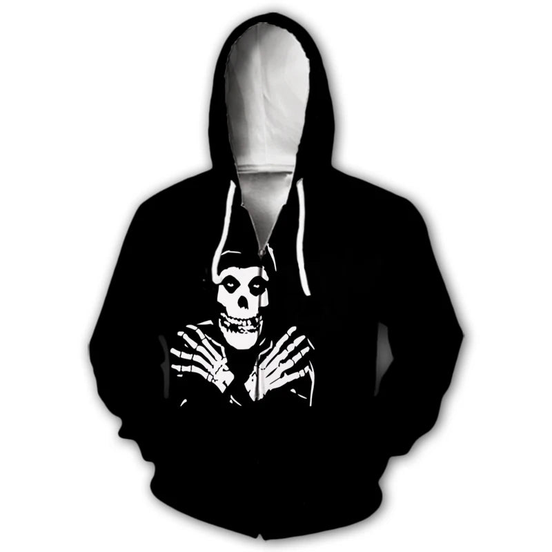 Sweat à capuche imprimé 3D Rock Band Misfits pour homme et femme, Pull style streetwear, surdimensionné, avec fermeture éclair - VALDIS™