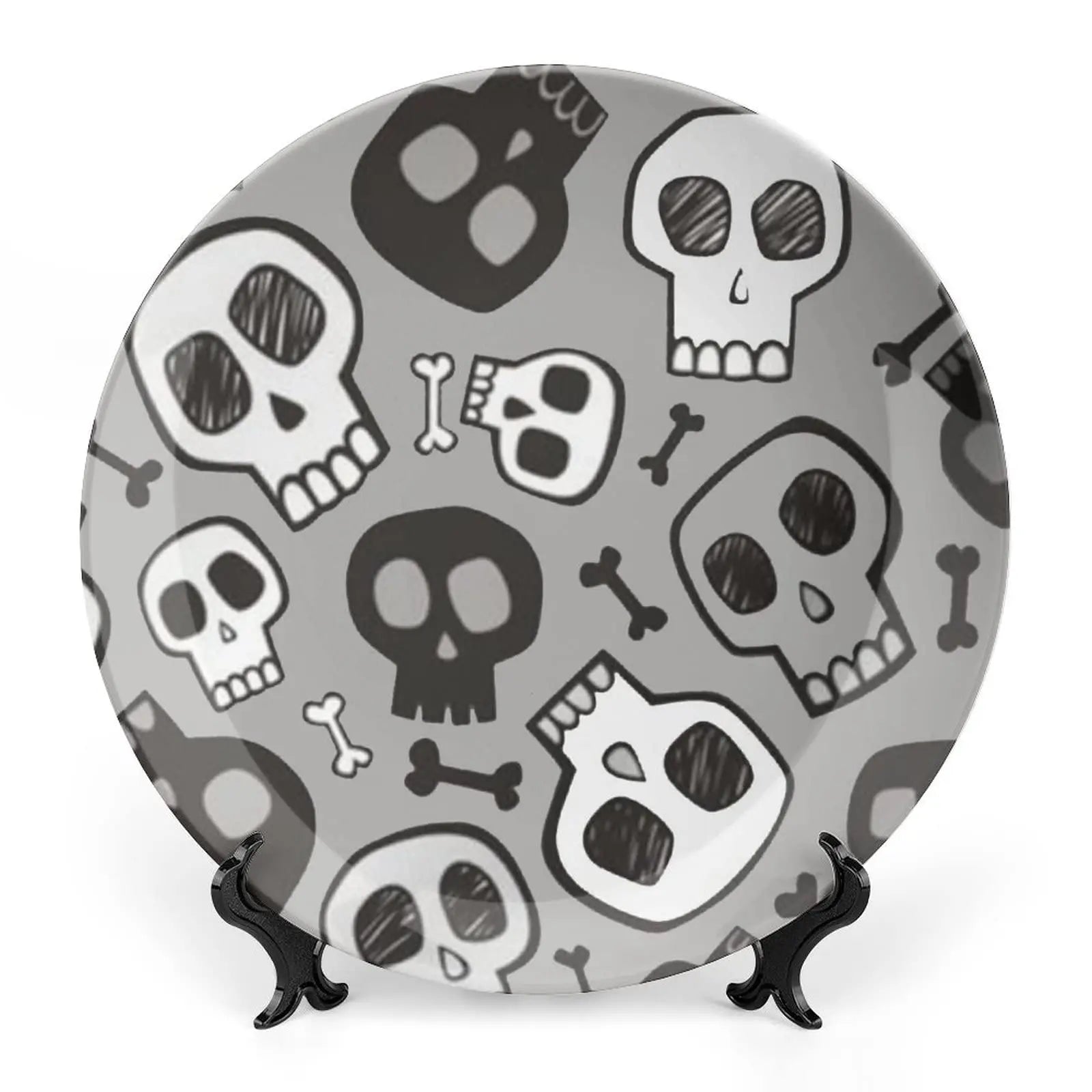 Assiette motif Crâne en céramique en grès, décoration traditionnelle d'Halloween avec imprimé de roses du sucre des morts, accessoire de décoration pour salle à manger - VALDIS™