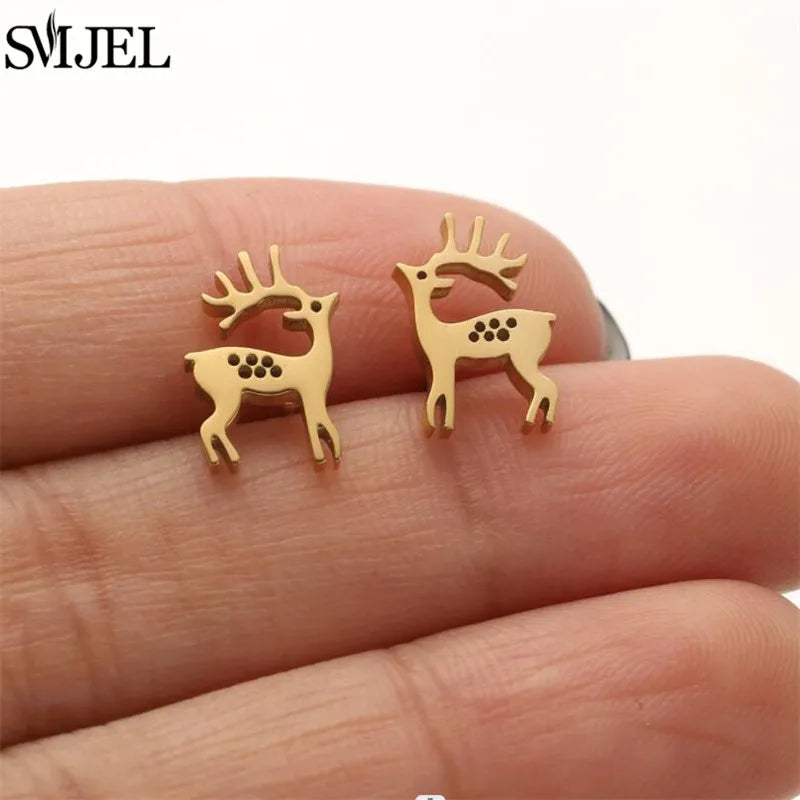 Boucles d'oreilles en acier inoxydable doré pour femmes, minimalistes, motif feuille, papillon, abeille, bijoux tendance motif crâne et chat, cœur, musique, clous d'oreilles - VALDIS™
