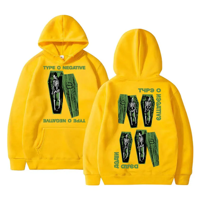 Sweat à capuche surdimensionné style Pull gothique vintage pour homme et femme, motif squelette, style rock band, type O Negatif - VALDIS™