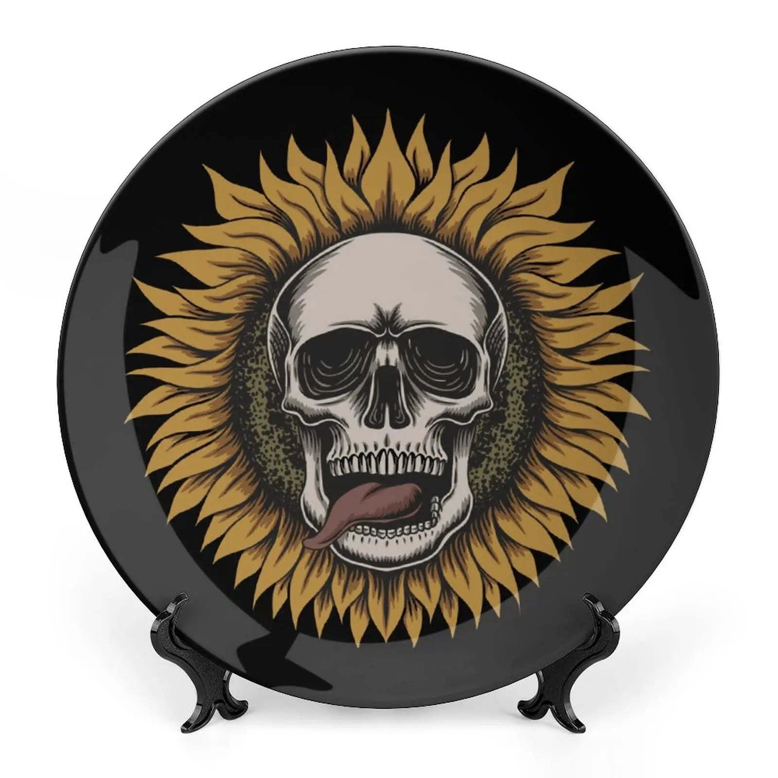 Assiette motif Crâne en céramique en grès, décoration traditionnelle d'Halloween avec imprimé de roses du sucre des morts, accessoire de décoration pour salle à manger - VALDIS™