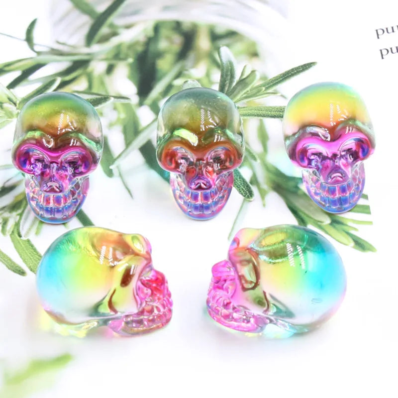 Mini statues de tête de mort en cristal de 2,5 cm, figurines de crâne transparentes en verre K9 galvanisé, accessoires de photographie colorés, décoration, 1 pièce - VALDIS™