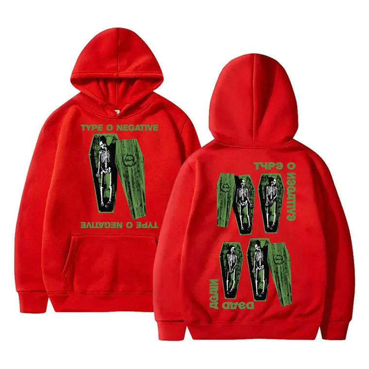 Sweat à capuche surdimensionné style Pull gothique vintage pour homme et femme, motif squelette, style rock band, type O Negatif - VALDIS™