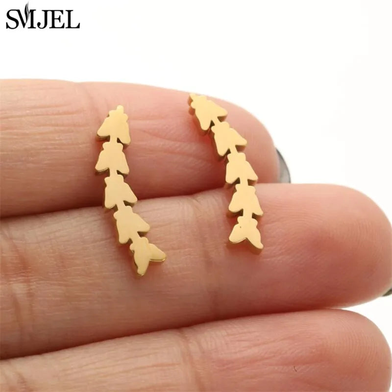 Boucles d'oreilles en acier inoxydable doré pour femmes, minimalistes, motif feuille, papillon, abeille, bijoux tendance motif crâne et chat, cœur, musique, clous d'oreilles - VALDIS™