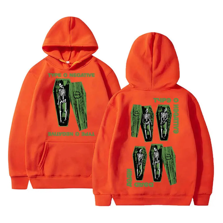Sweat à capuche surdimensionné style Pull gothique vintage pour homme et femme, motif squelette, style rock band, type O Negatif - VALDIS™