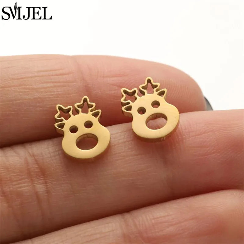 Boucles d'oreilles en acier inoxydable doré pour femmes, minimalistes, motif feuille, papillon, abeille, bijoux tendance motif crâne et chat, cœur, musique, clous d'oreilles - VALDIS™