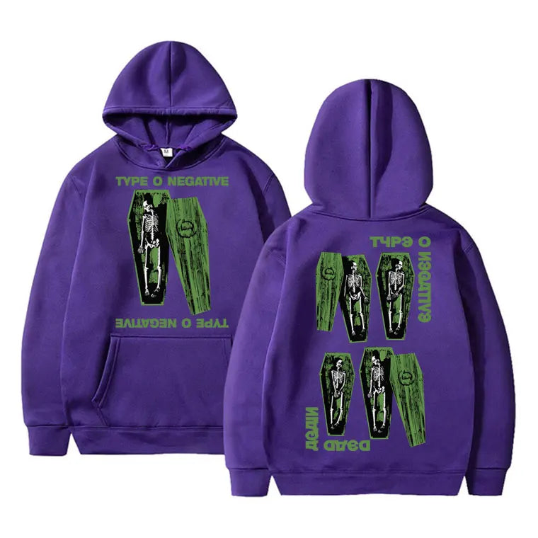 Sweat à capuche surdimensionné style Pull gothique vintage pour homme et femme, motif squelette, style rock band, type O Negatif - VALDIS™