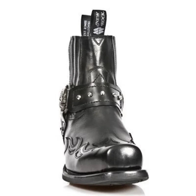 Bottes tète de mort Chelsea de cowboy western à décor de crâne, couleur noir et marron, bottes de moto pour hommes, bottes courtes rétro à bout carré, chaussures vintage - VALDIS™